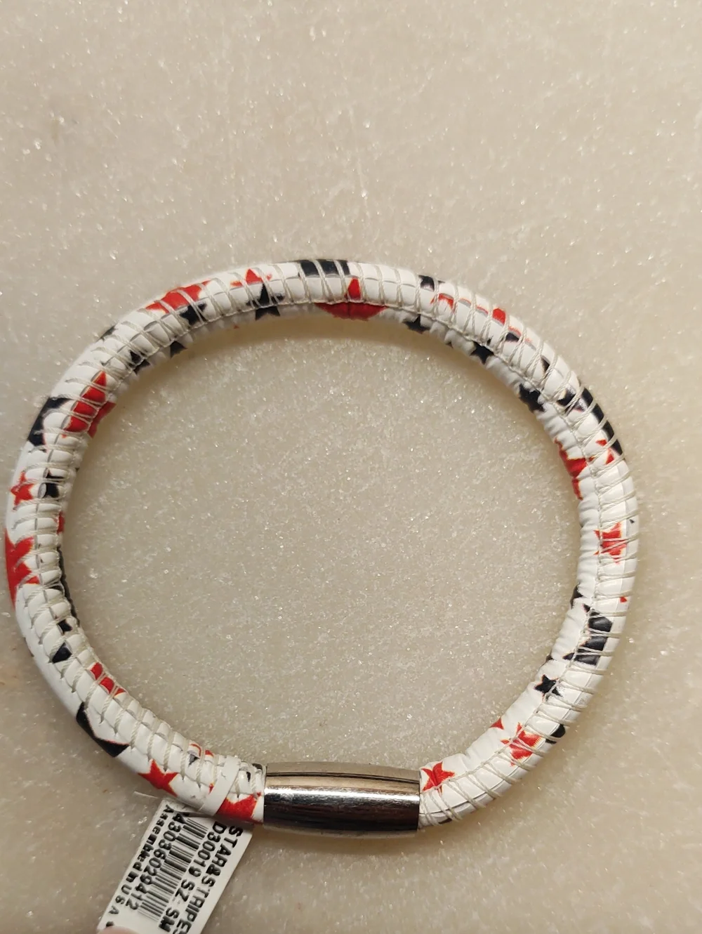 NEW! Brighton Woodstock Charm Bracelet White/Blue/Red Stars Genuine Leather SM